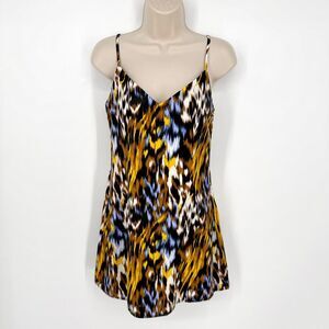 Forever 21 NEW Artsy Mini Slip Dress Sz S Blue Brown Adjustable Straps Lined